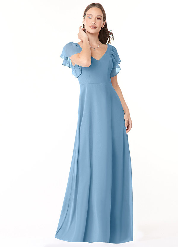 Azazie Syenna Bridesmaid Dresses Steel Blue A-Line Ruched Chiffon Dress image1