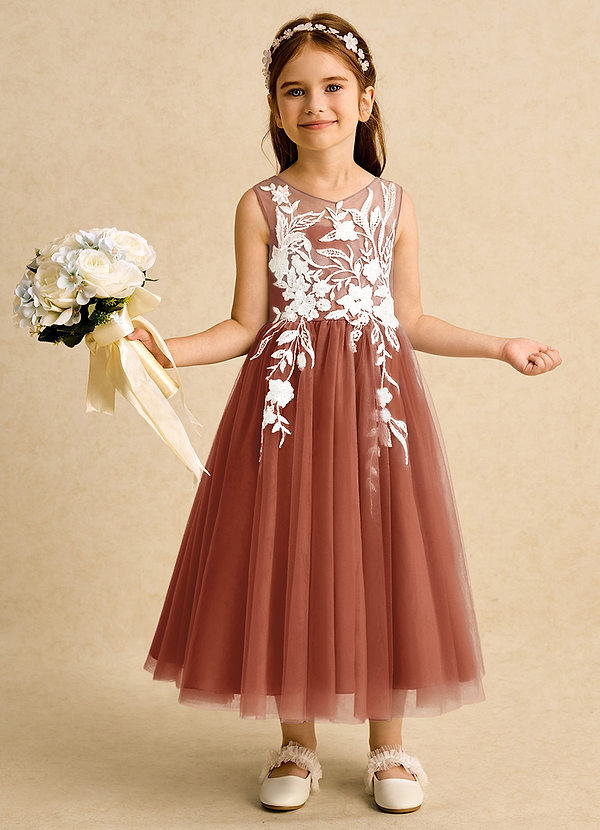 Azazie Sundae Flower Girl Dresses Auburn Ball-Gown Lace Dress image1