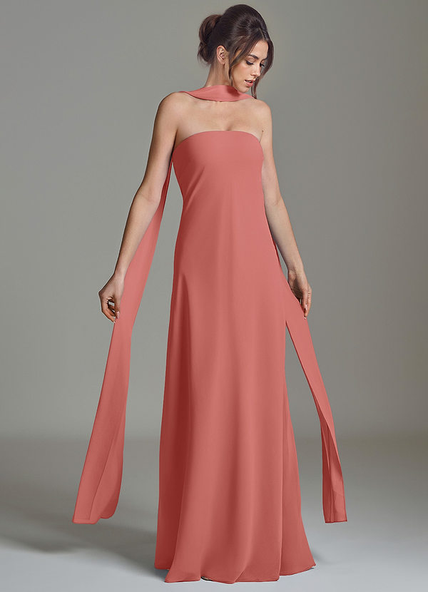 Azazie Ilana Vestidos Dama de Honor Vestido de Rosa Antigua de Gasa de Corte en A con Sin tirantes image1