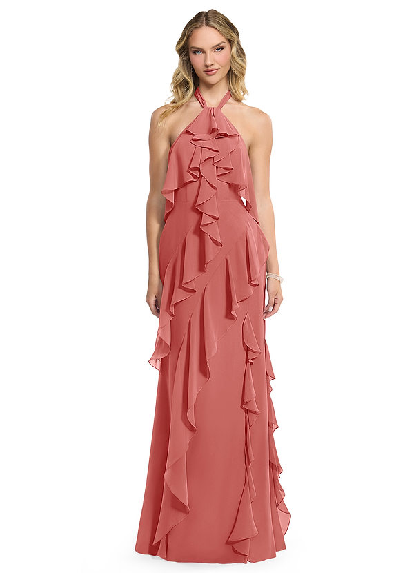 Azazie Velma Vestidos de dama de honor Vestido Rosa Antigua de Gasa de Línea A con Abertura lateral image1