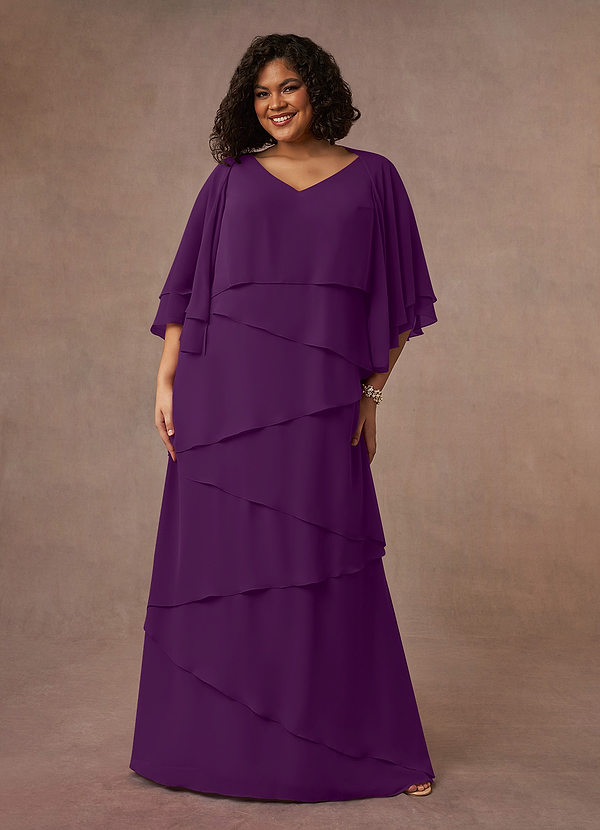 Azazie OHara Mother of the Brides Dresses Grape A-Line V-Neck Chiffon Dress image1