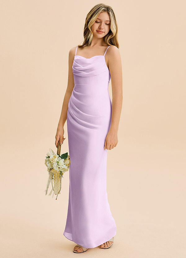 Azazie Mai Junior Vestido de Lila Esmerilada de Gasa de Corte Recto con Plisado image1