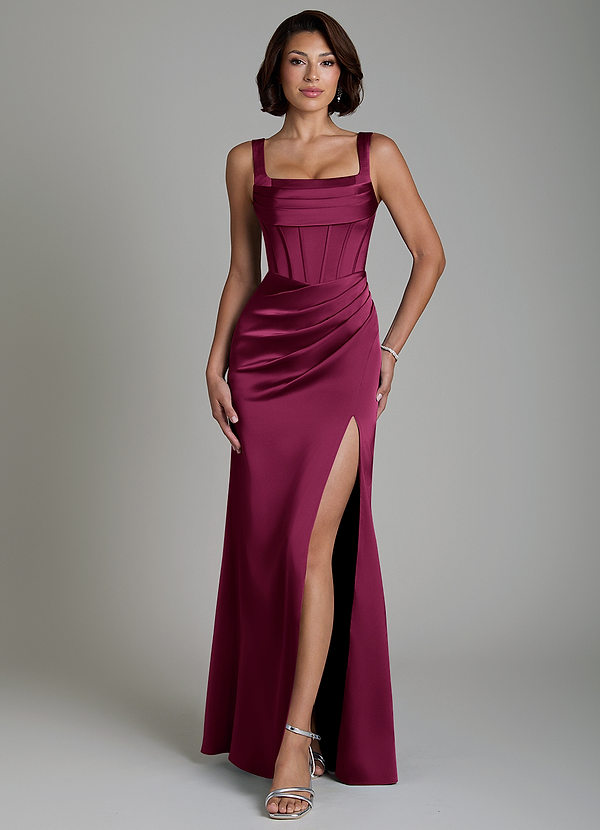 Amora Bridesmaid Dresses Red Plum Mermaid Corset Stretch Satin Dress image1