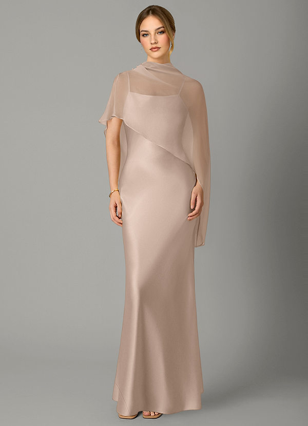 Azazie Jaleesa Vestidos de dama de honor Vestido Rosa Inglesa de Satén Elástico de Corte Recto con Cuello alto image1