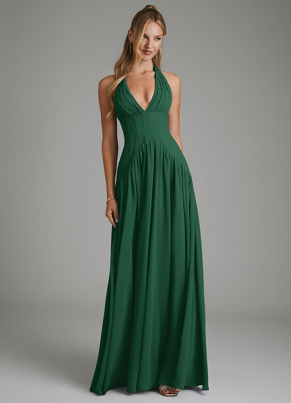 Alicia Bridesmaid Dresses Dark Green A-Line Pleated Chiffon Dress image1