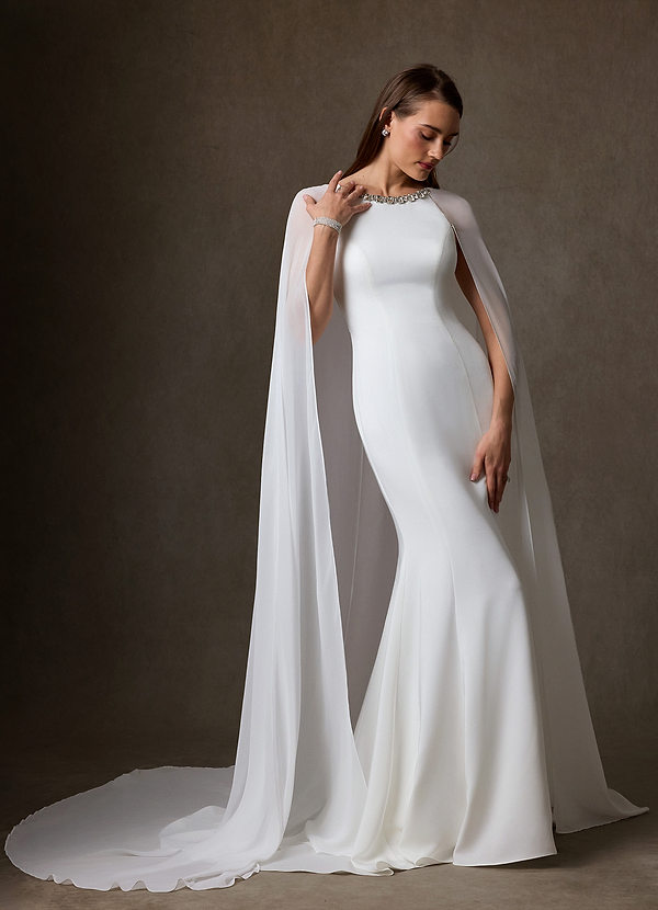 Azazie Naia Wedding Dresses Abito Sirena in Raso con Retro in Crepe Bianco Diamante Moka image1