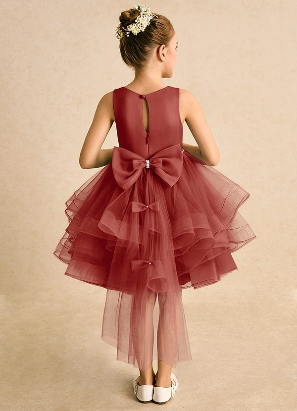 Azazie Tinie Flower Girl Dresses Terracotta Ball-Gown Bow Tulle Dress image1