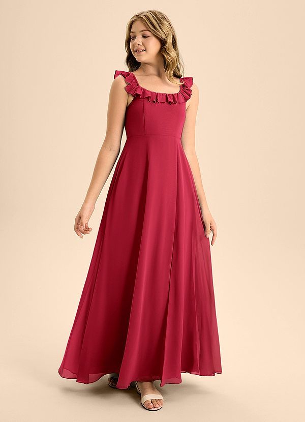 Azazie Callie Junior Scarlet A-Line Ruched Chiffon Dress image1