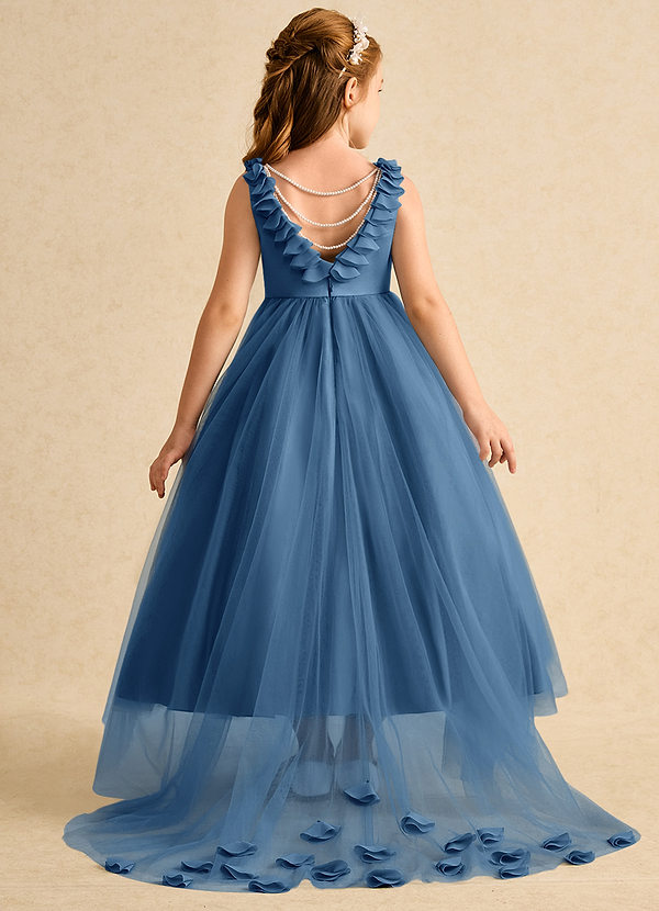 Azazie Lorita Robes de Fillette d'Honneur Robe Trapèze en Tulle Perlé Violet Crépusculaire image1