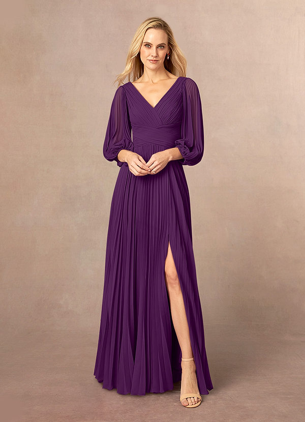 Azazie Zahara Robe Mère de la Mariée & du Marié Robe Trapèze en Mousseline de soie Col V plissé Grain De Raisin image1