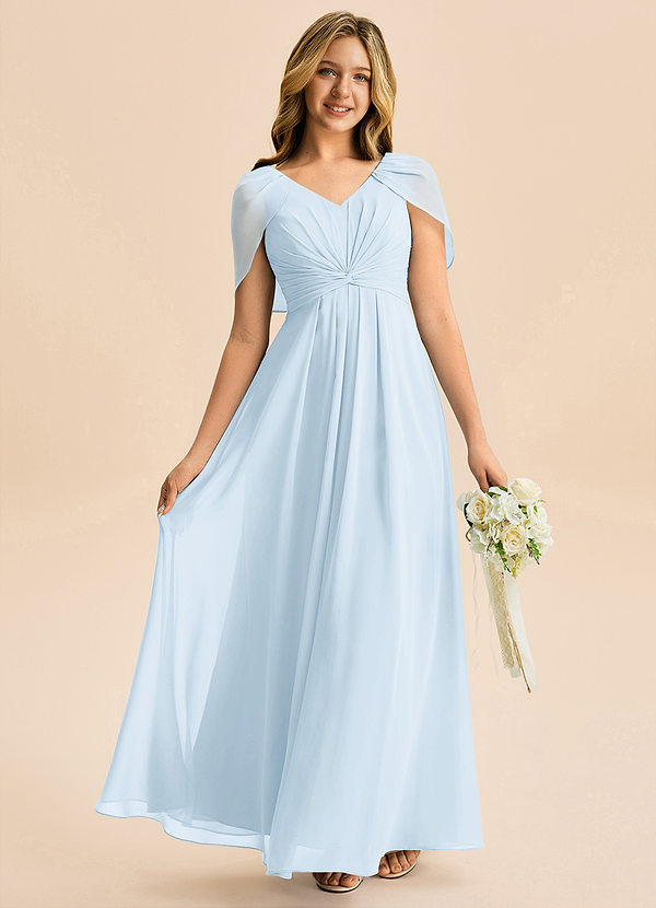 Azazie Emma Junior Robe Trapèze en Mousseline de soie Plissée Bleu Ciel image1