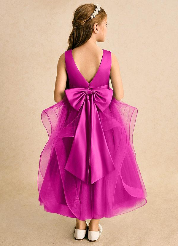 Azazie Vana Bloemenmeisjes Jurken Baljurk Jurk van Tule Boog Fuchsia image1