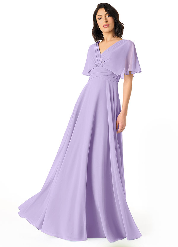 Azazie Pamela Bridesmaid Dresses Lilac A-Line V-Neck Pleated Chiffon Dress image1