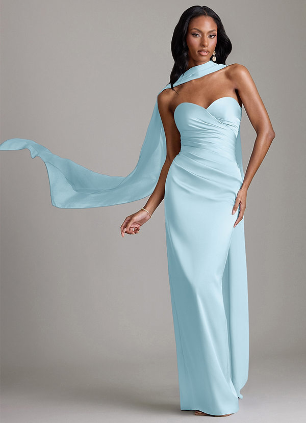 Azazie Sonora Bridesmaid Dresses Sky Blue Sheath Strapless Stretch Satin Dress image1