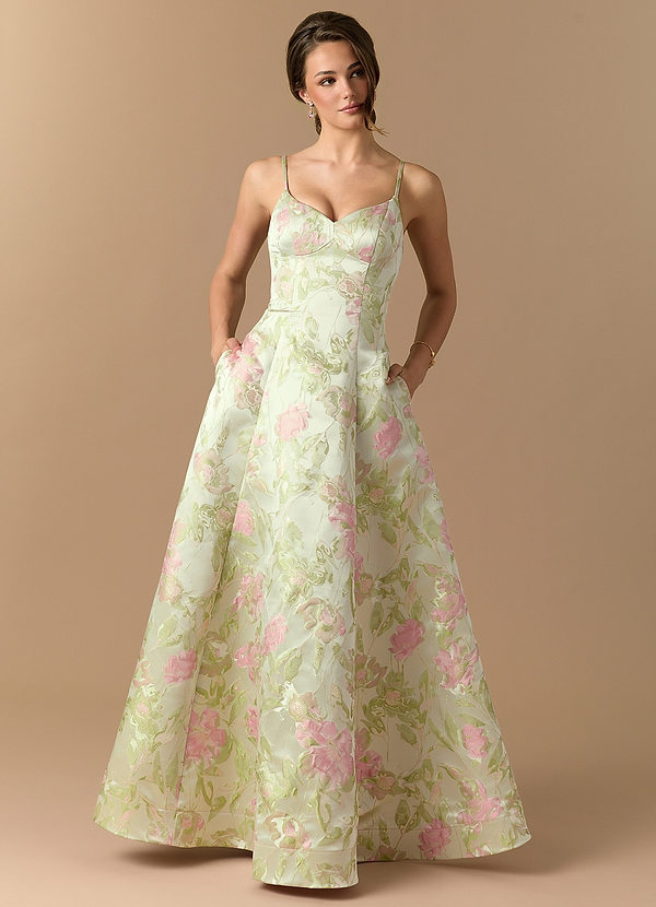Raquel Blush Floral Green Maxi Dress image1