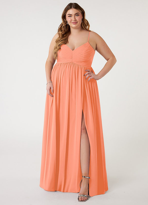 Azazie Alia Bridesmaid Dresses Sunset A-Line Pleated Chiffon Dress image1
