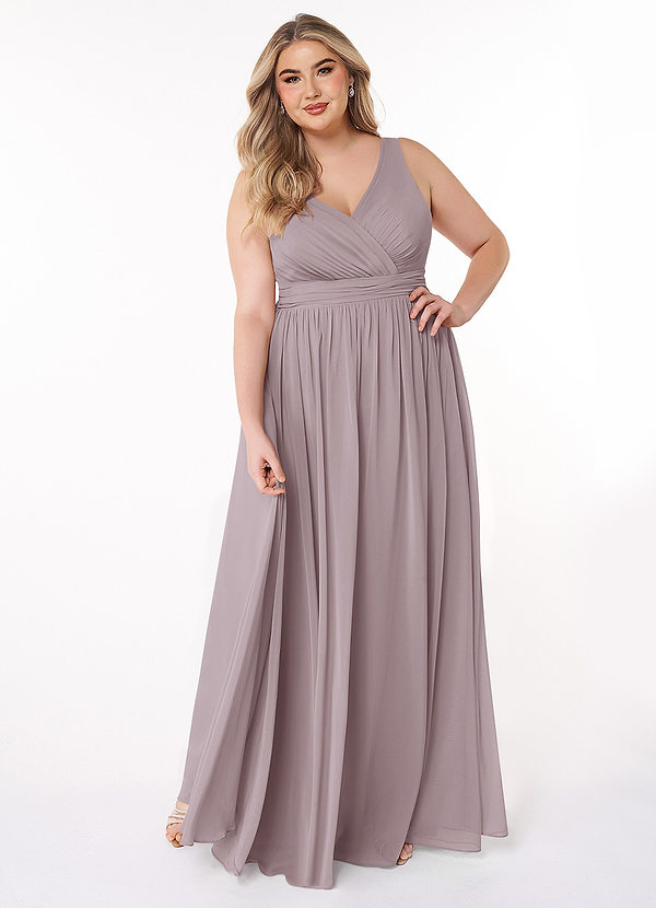 Azazie Kora Brautjungfernkleider A-Linie Plissee Chiffon Kleid Dämmerung image1