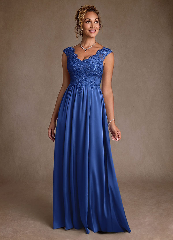 Azazie Amethyst Robe Mère de la Mariée & du Marié Robe Trapèze en Dentelle Bleu Roi image1
