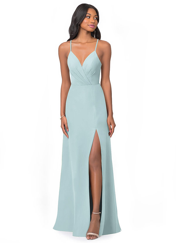 Azazie Everleigh Abiti da Damigella Abito A-Line in Chiffon con Scollo a Cuore a Pieghe Nebbia image1