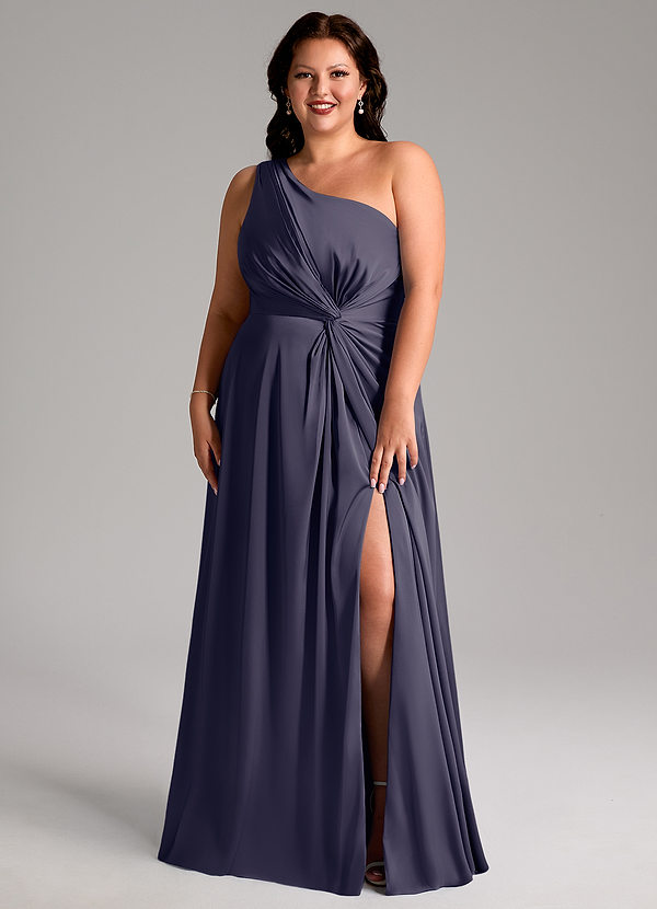 Azazie Brooke Bridesmaid Dresses Stormy A-Line One Shoulder Stretch Satin Dress image1