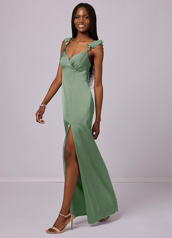 Barbie ♥ Azazie Bridesmaid Dresses Matcha Sheath Stretch Satin Dress image1