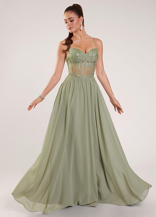 Thalyago Dusty Sage Beading Lace Satin Faced Chiffon Prom Dress image1