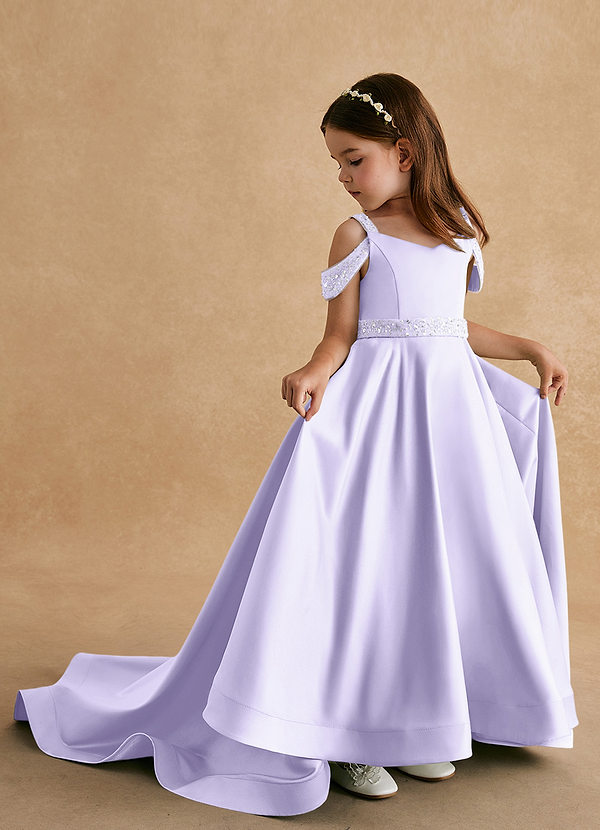 Azazie Jodi Vestidos de Niña de Flores Vestido de Lila de Satin Mate de Corte En A image1