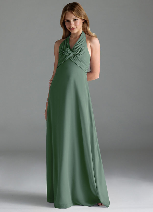 Azazie Tessie Junior Eucalyptus A-Line Pleated Chiffon Dress image1