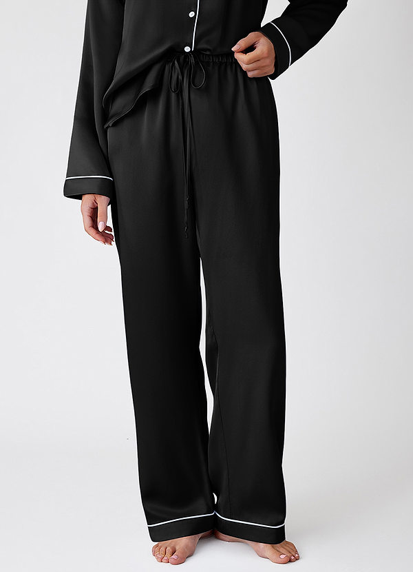 front Black 100% Washable Silk Pajama Pants