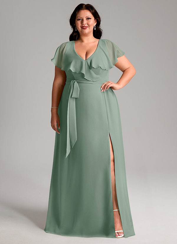Azazie Lainey Bridesmaid Dresses Silver Sage A-Line with Pockets Chiffon Dress image1