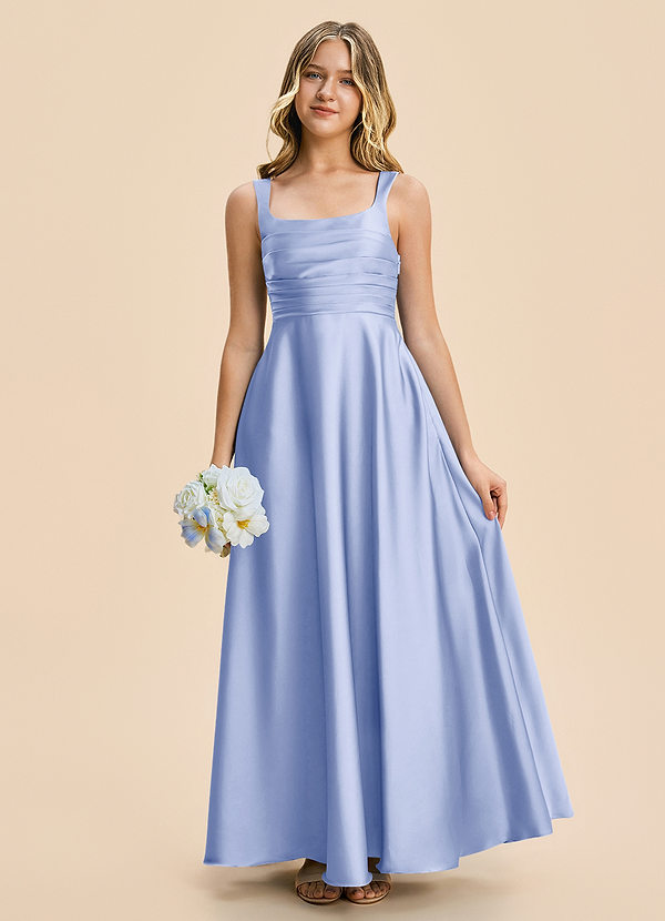 Azazie Azaria Junior Ice A-Line Pleated Stretch Satin Dress image1