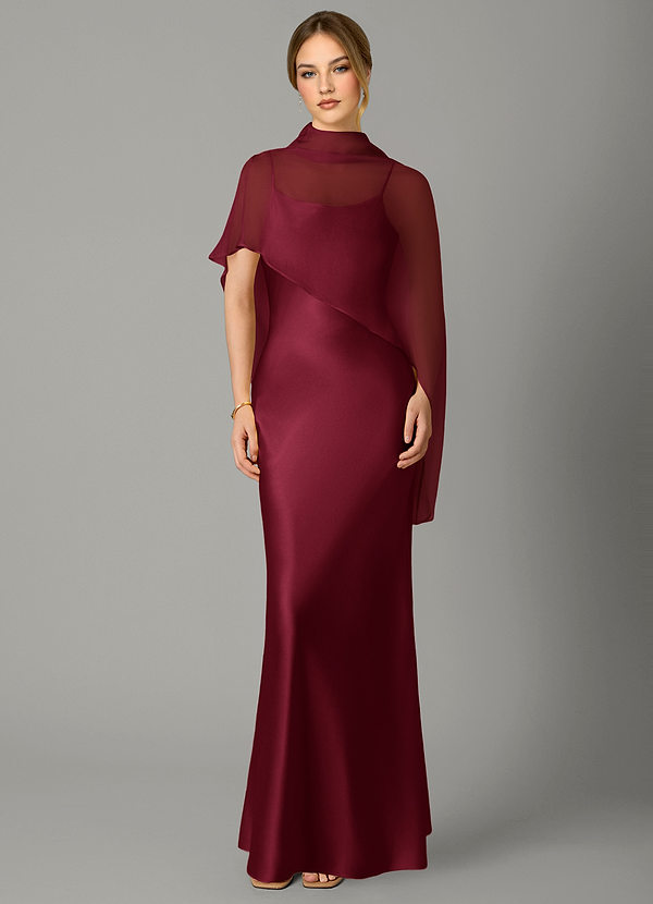 Azazie Jaleesa Bridesmaid Dresses Burgundy Sheath High Neck Stretch Satin Dress image1
