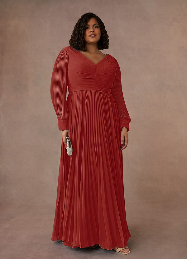 Azazie Zina Vestidos de Madre de la Novia Vestido de Terracota de Gasa de Corte en A con Plisado image1