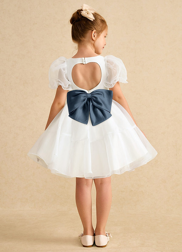 Azazie Debbie Vestidos de Niña de Flores Vestido de Marfil Azul Petróleo de Organza de Princesa con Escote de Corazón image1