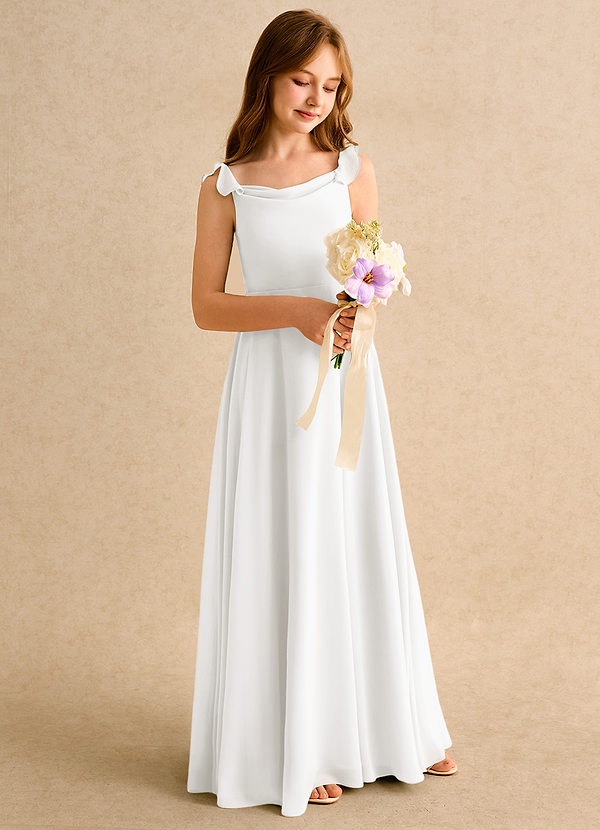 Azazie Puppy Girls Formal 플라워 걸 드레스 A라인 주름진 쉬폰 플로어 길이 드레스 image1