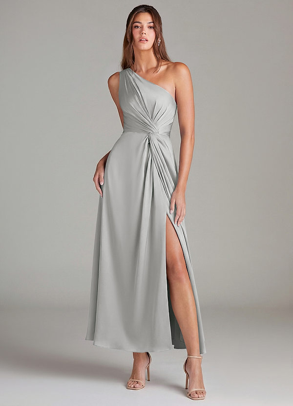 Azazie Brooke Suknie dla druhen Linia A Jedno ramię Satyna elastyczna Długość kostki Sukienka image1