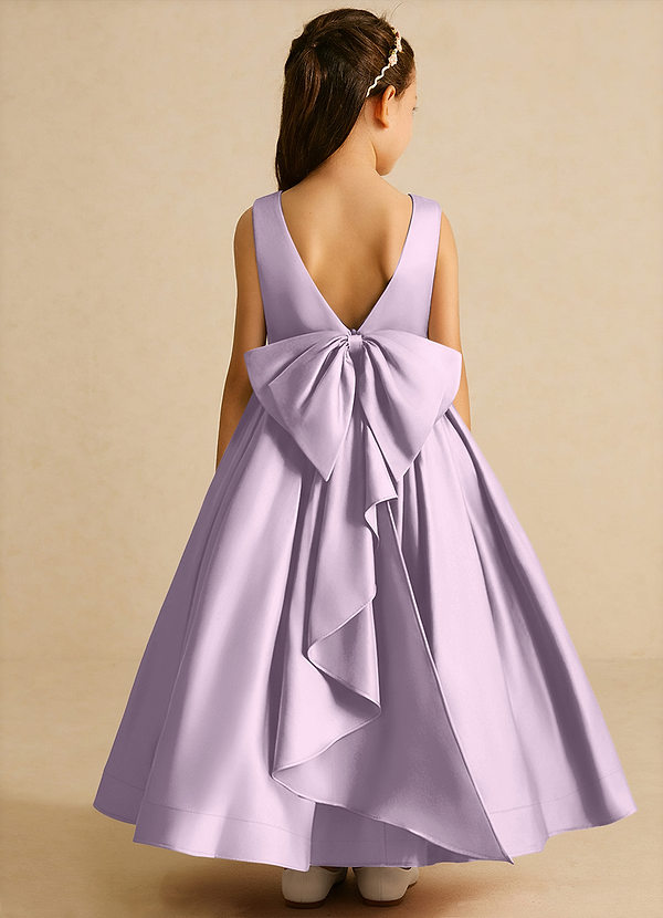 Azazie Cailee Flower Girl Dresses Frosted Lilac Ball-Gown Pleated Matte Satin Dress image1