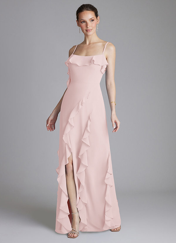 Azazie Malia Bridesmaid Dresses Blushing Pink Sheath Ruched Chiffon Dress image1