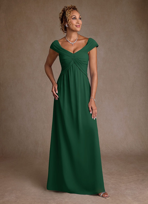 Azazie Myrtle Vestidos de Madre de la Novia Vestido de Verde Oscuro de Gasa de Corte en A con Plisado image1