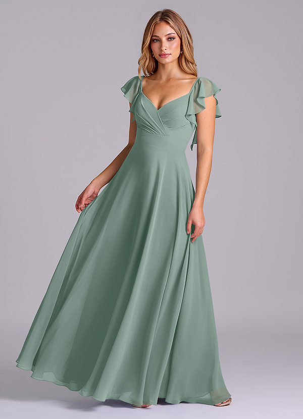 Azazie Leilani Bridesmaid Dresses Silver Sage A-Line Pleated Chiffon Dress image1