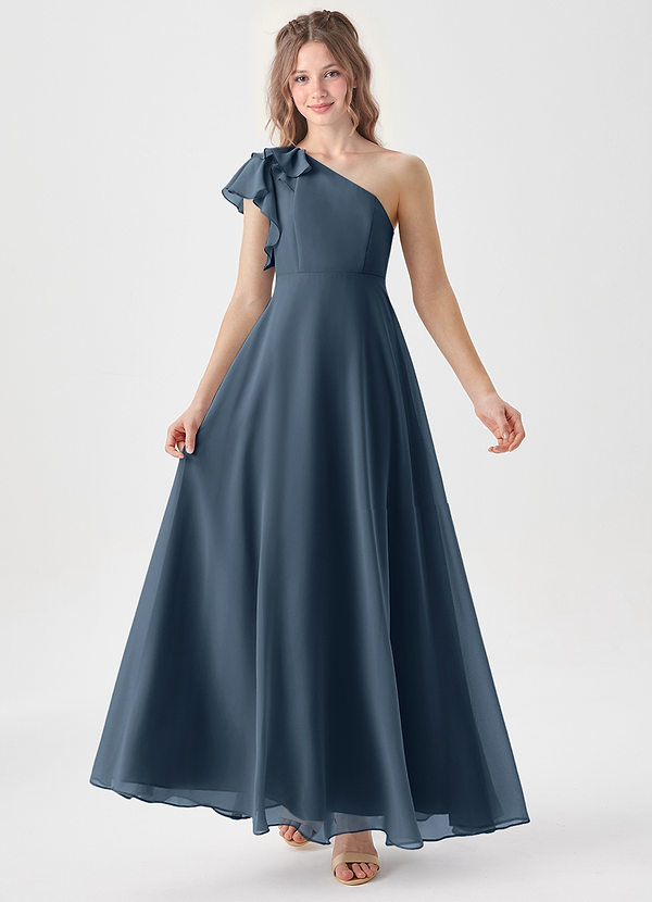 Azazie Arabella Junior Robe Trapèze en Mousseline de soie Rayé Neptune image1