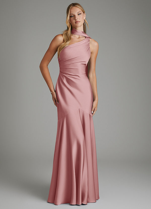 Azazie Amara Bridesmaid Dresses Dusty Rose Mermaid One Shoulder Stretch Satin Dress image1