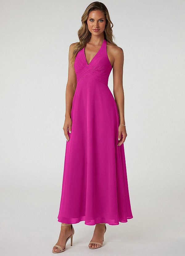 Azazie Tessie Bridesmaid Dresses Fuchsia A-Line Pleated Chiffon Dress image1