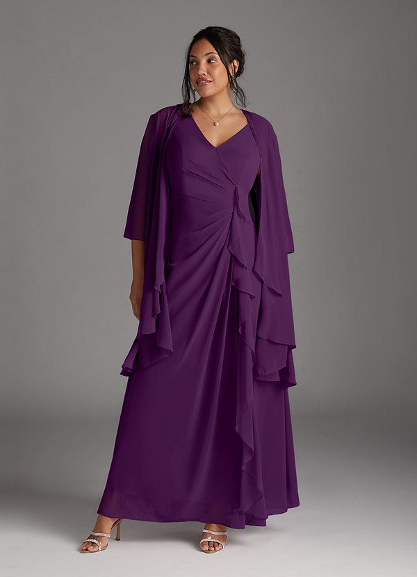 Azazie Manuella Mother of the Brides Dresses Grape A-Line V-Neck Pleated Chiffon Dress image1