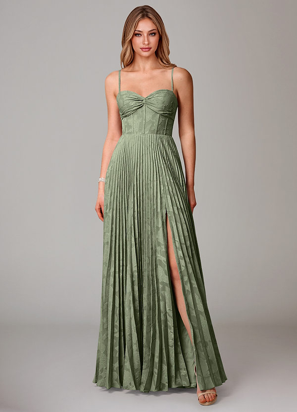 Azazie Akiko Bridesmaid Dresses Pistachio A-Line Sweetheart Neckline Floral Burnout Dress image1
