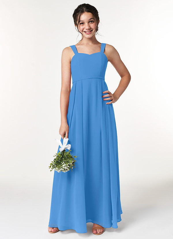 Azazie Simoan Junior Abito A-Line in Chiffon Scollo a Cuore Blue Jay image1