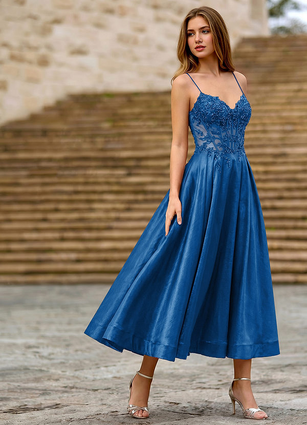 Cemtine Royal Blue Lace Sequin Embroidery Satin Wedding Guest image1