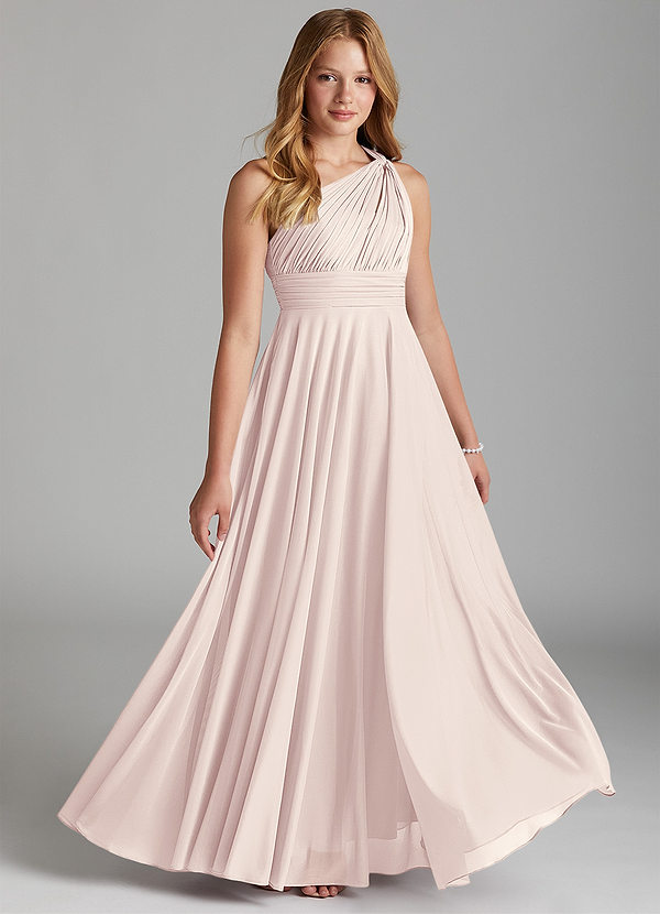 Azazie Charlize Junior A-Linie Gittergewebe Kleid Blassrosa image1