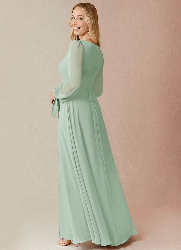 Azazie Leonia Bridesmaid Dresses Agave Flowy Long Sleeve Chiffon Dress image1