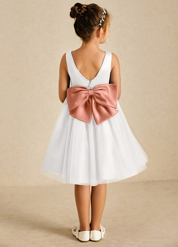 Azazie Seline Flower Girl Dresses Ivory Mai Tai A-Line Bow Tulle Dress image1